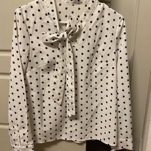 Polka Dot Bow Long Sleeve Blouse